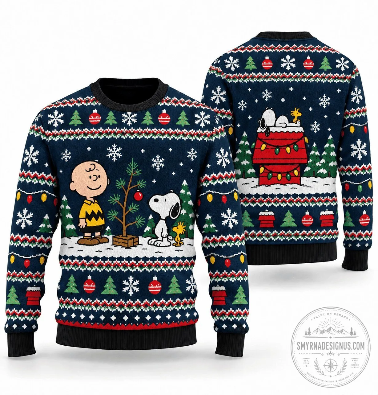 Snoopy Charlie Brown Christmas Tree Lot Ugly Christmas Sweater