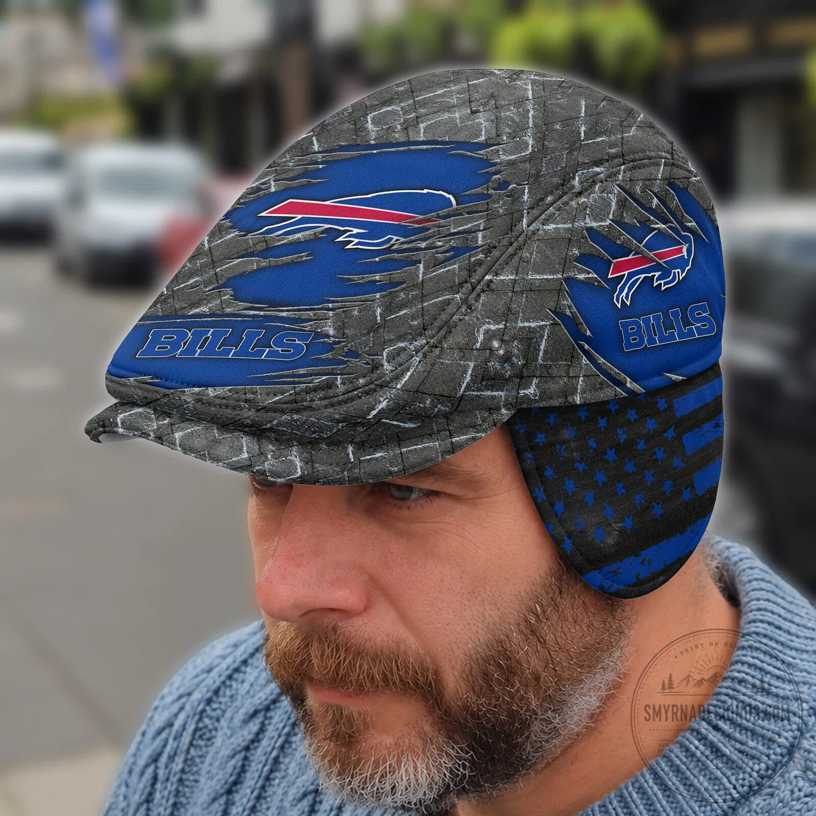 Buffalo Bills NFL Flat Cap with Foldable Ear Flaps for Men and Women