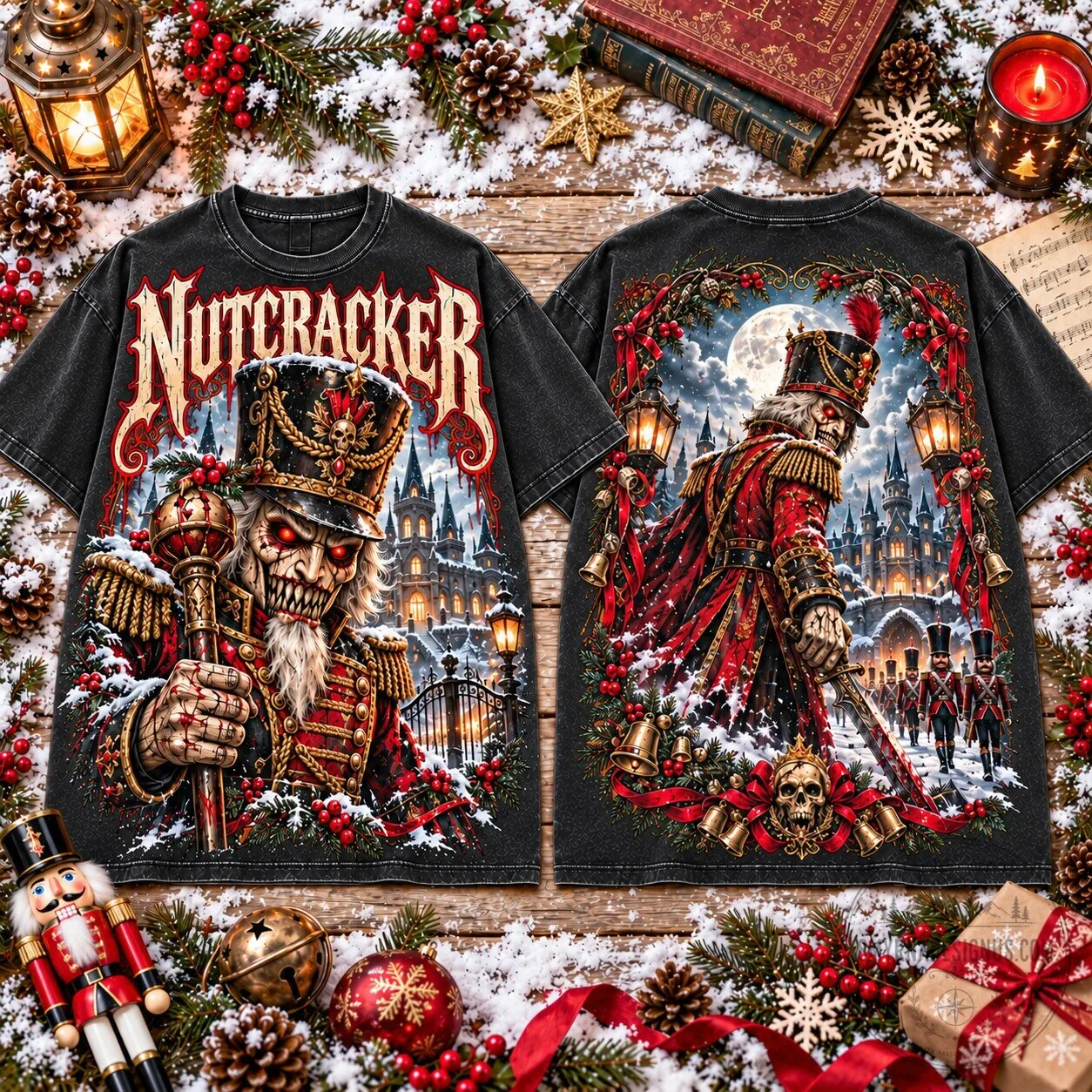 Nutcracker Horror Christmas Skull Soldier Holiday T-Shirt for Men and Women