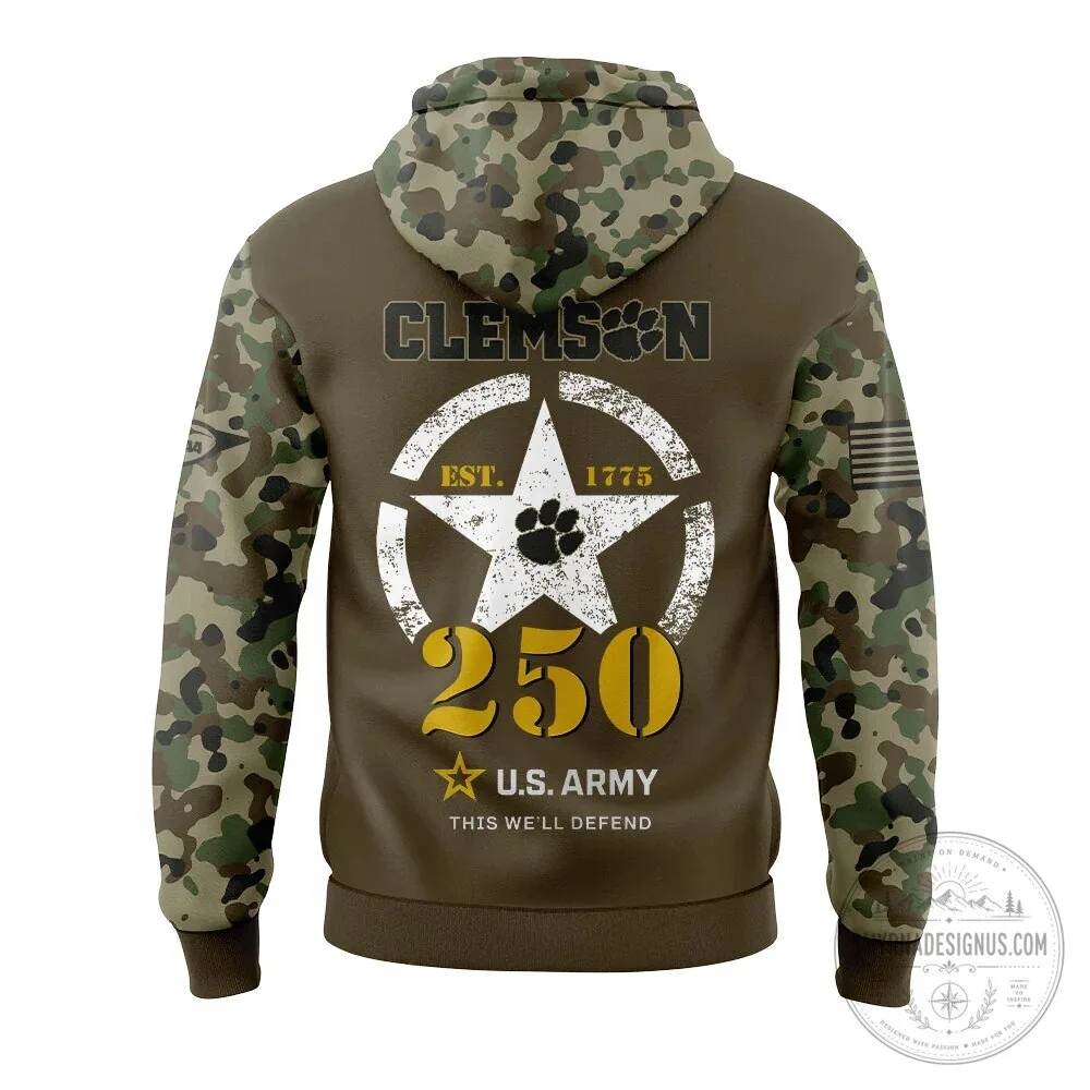 Clemson Tigers 250th Anniversary United States Army Camouflage Hoodie 7 Clemson Tigers 250th Anniversary United States Army Camouflage Hoodie