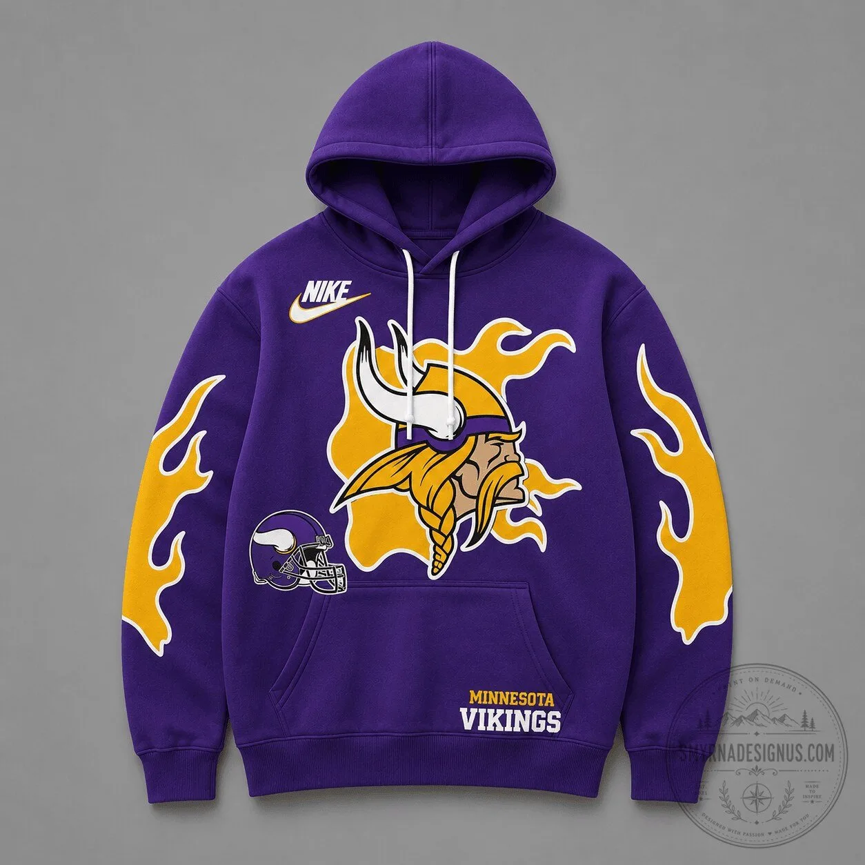 Minnesota Vikings Flame Strike Team Logo Purple Football Hoodie