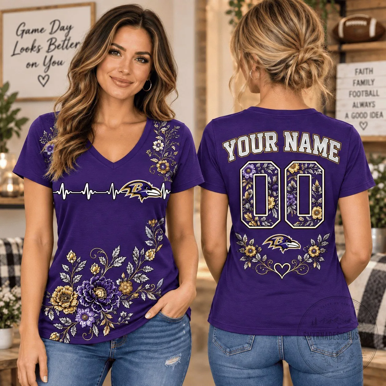 Baltimore Ravens Personalized V-Neck T-Shirt Gift for Football Fan