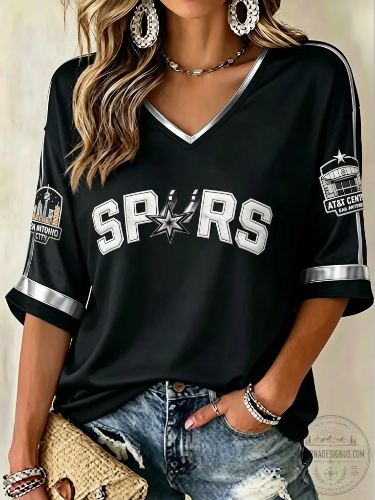 San Antonio Spurs Basketball Fan Shirt for Women, Classic V-Neck Short Sleeve 30 San Antonio Spurs Basketball Fan Shirt for Women, Classic V-Neck Short Sleeve