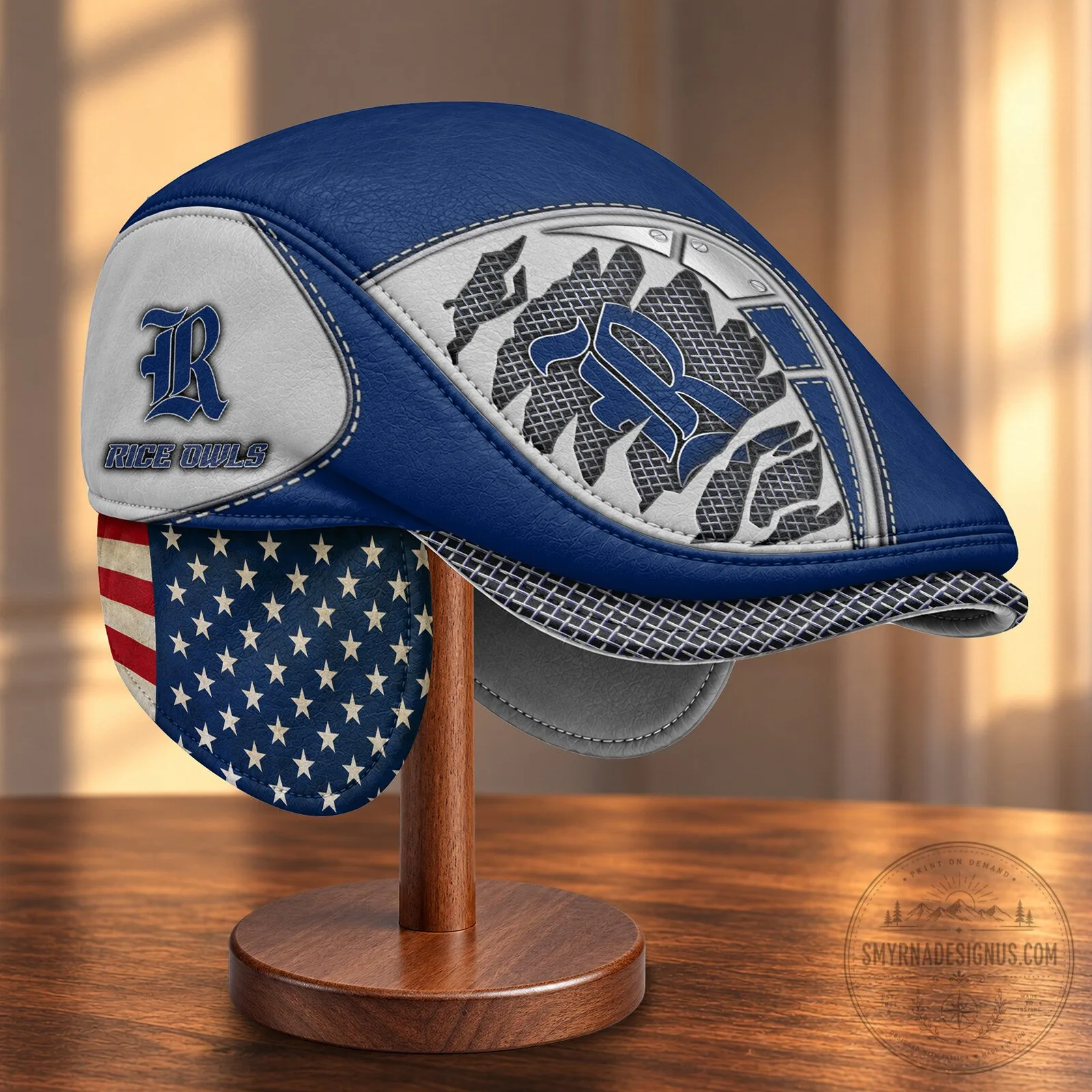 Rice Owls NCAA Flat Cap with Foldable Ear Flaps 6 Rice Owls NCAA Flat Cap with Foldable Ear Flaps