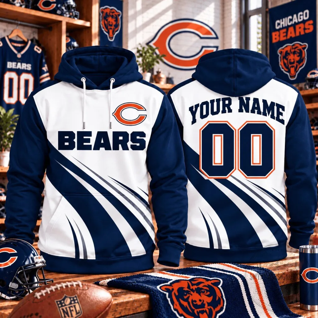 Chicago Bears Custom Name and Number Football Fan Hoodie Chicago Bears Custom Name and Number Football Fan Hoodie