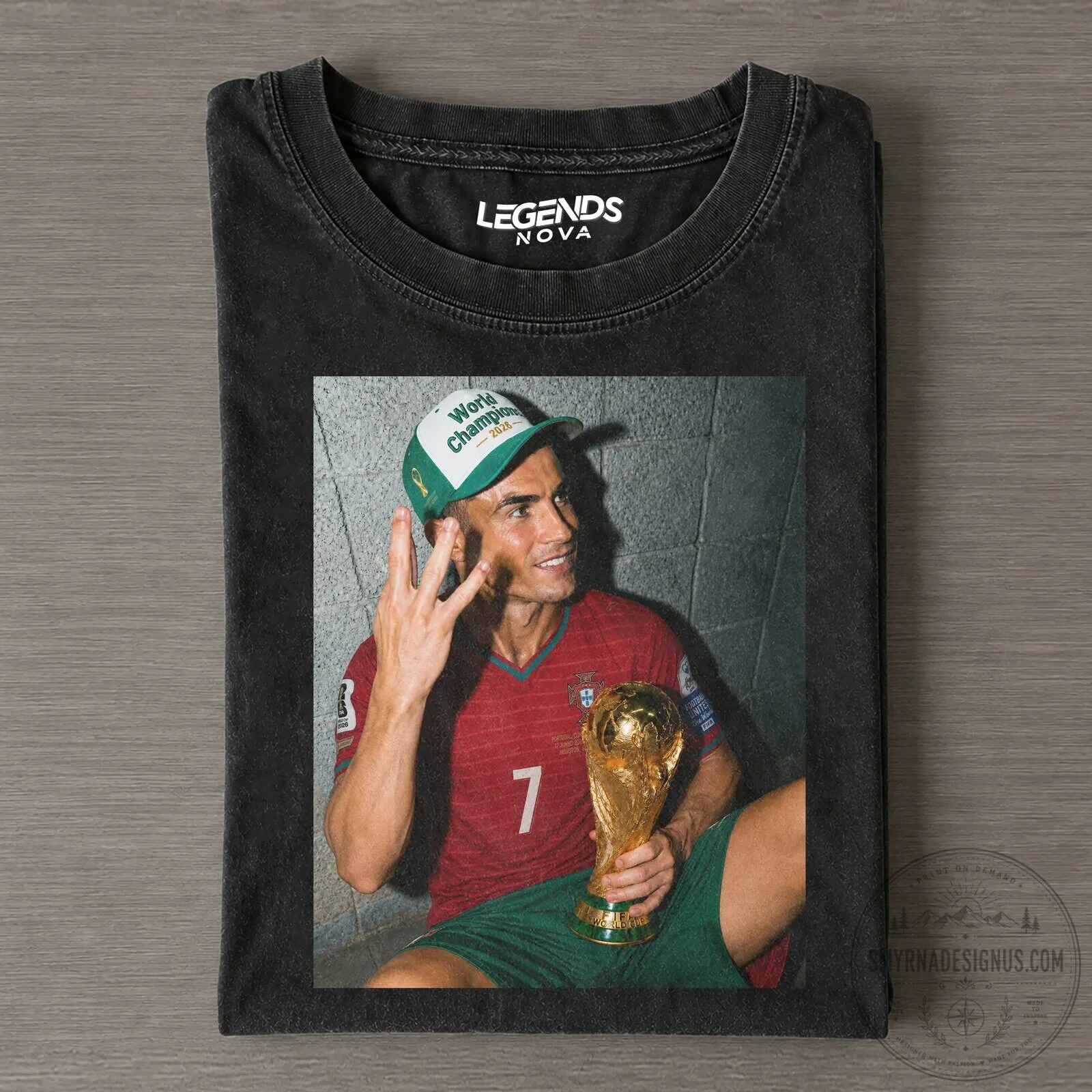 Vintage Black T-Shirt Featuring Cristiano Ronaldo as World Champion 2026