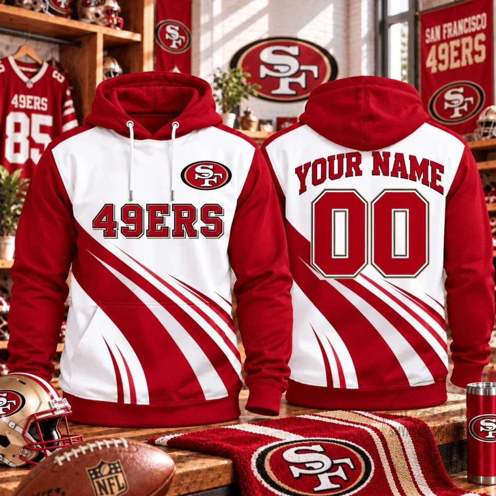 San Francisco 49ers Custom Name and Number Red and White Hoodie San Francisco 49ers Custom Name and Number Red and White Hoodie