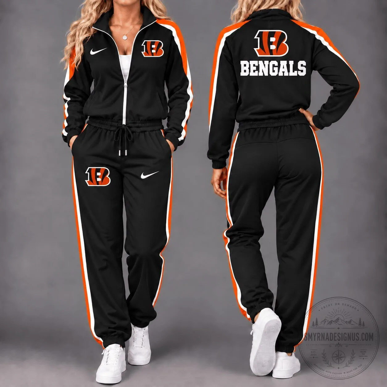 Cincinnati Bengals Football Team Black and Orange Tracksuit Set