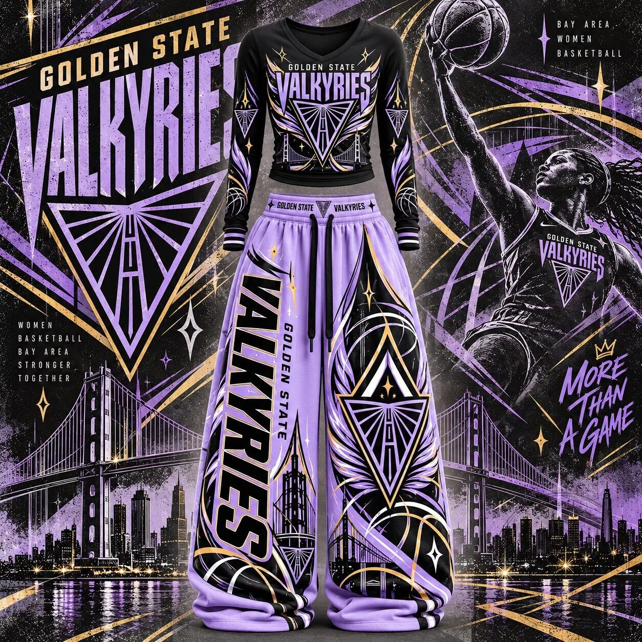 Golden State Valkyries Women's Basketball Long-Sleeve Crop Top and Pants Set