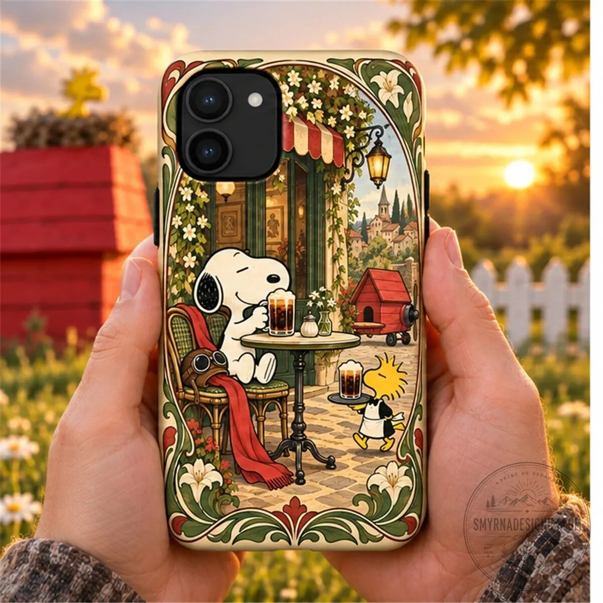 Snoopy Drinking Root Beer with Woodstock Cafe Scene Phone Case 1 Snoopy Drinking Root Beer with Woodstock Cafe Scene Phone Case