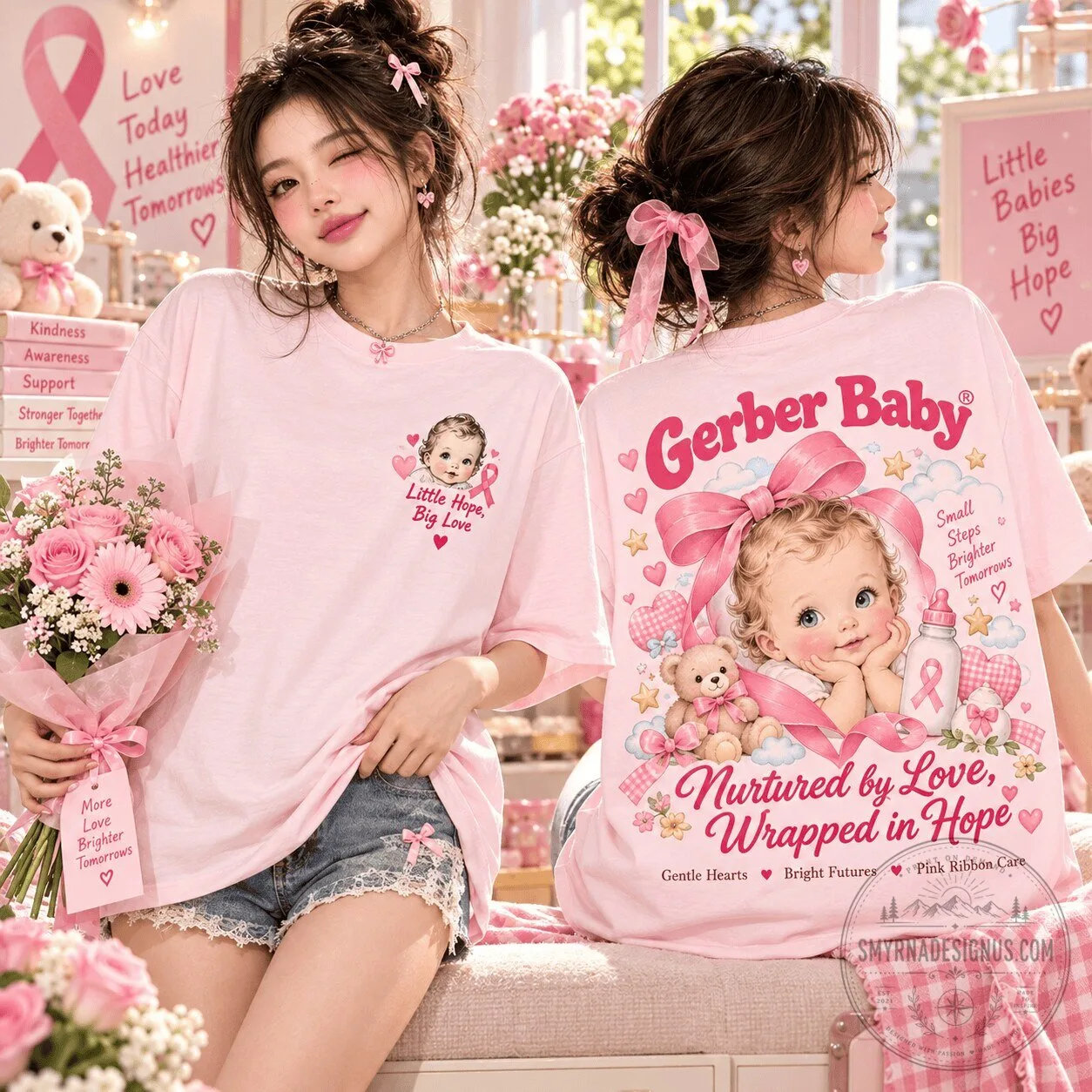 Gerber Baby Breast Cancer Awareness Pink Ribbon Nurtured By Love T-Shirt