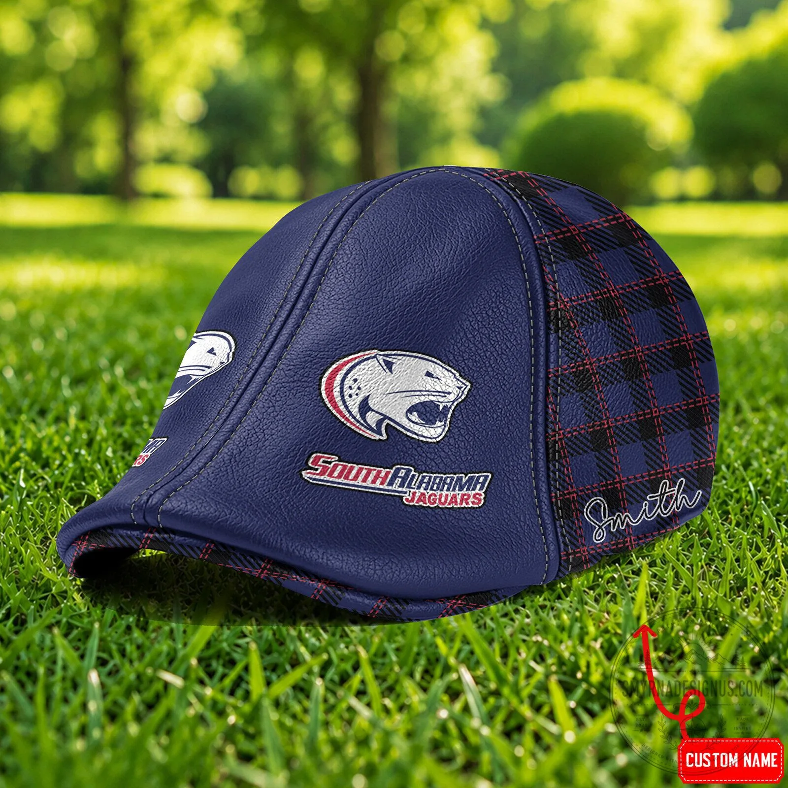 South Alabama Jaguars NCAA Custom Name Plaid Flat Cap