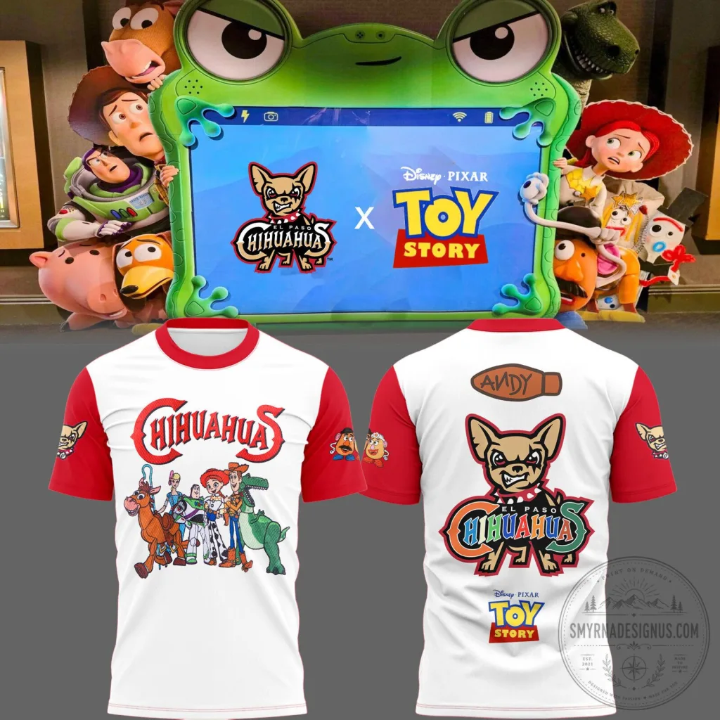 Toy Story El Paso Chihuahuas Baseball Team White and Red T-Shirt Toy Story El Paso Chihuahuas Baseball Team White and Red T-Shirt