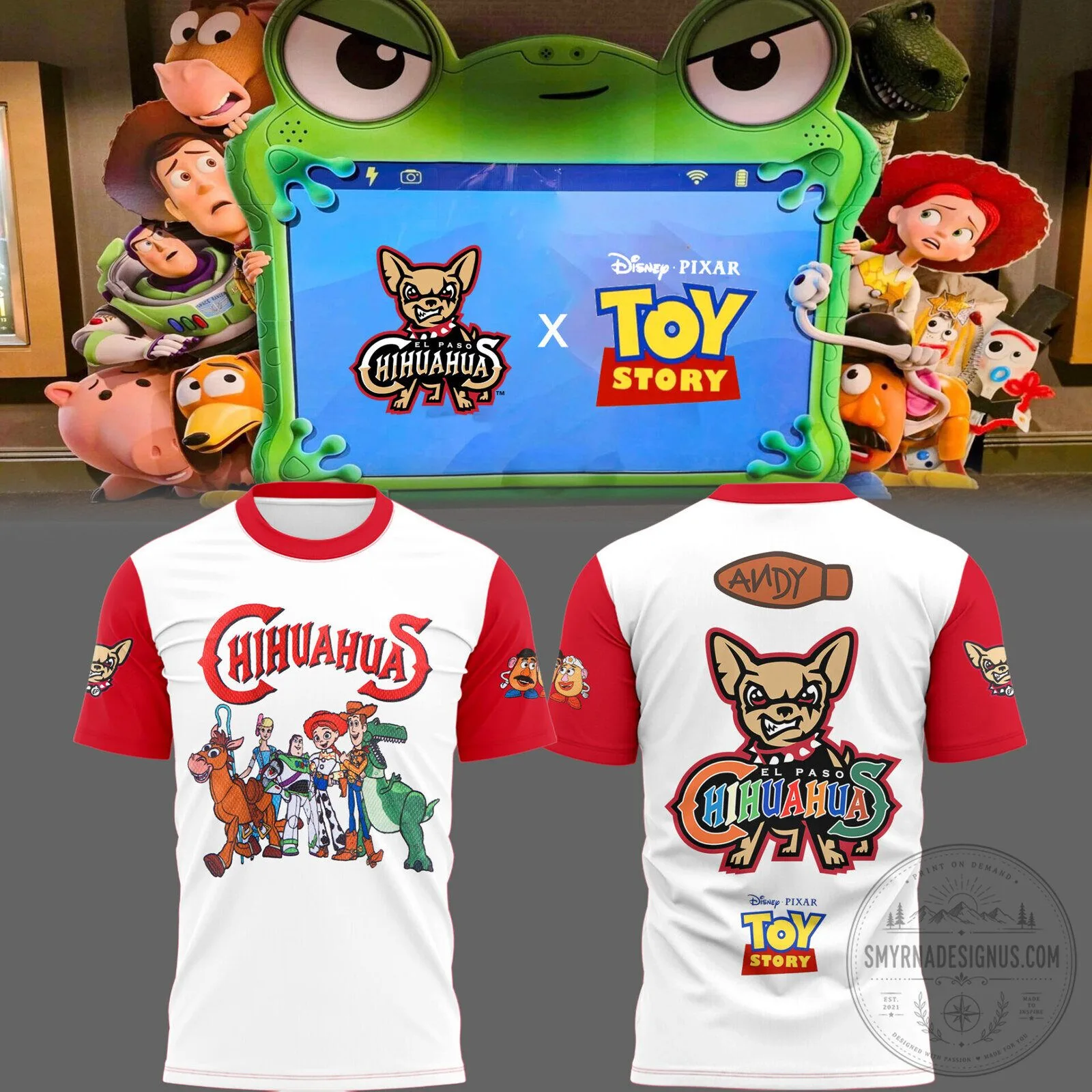 Toy Story El Paso Chihuahuas Baseball Team White and Red T-Shirt