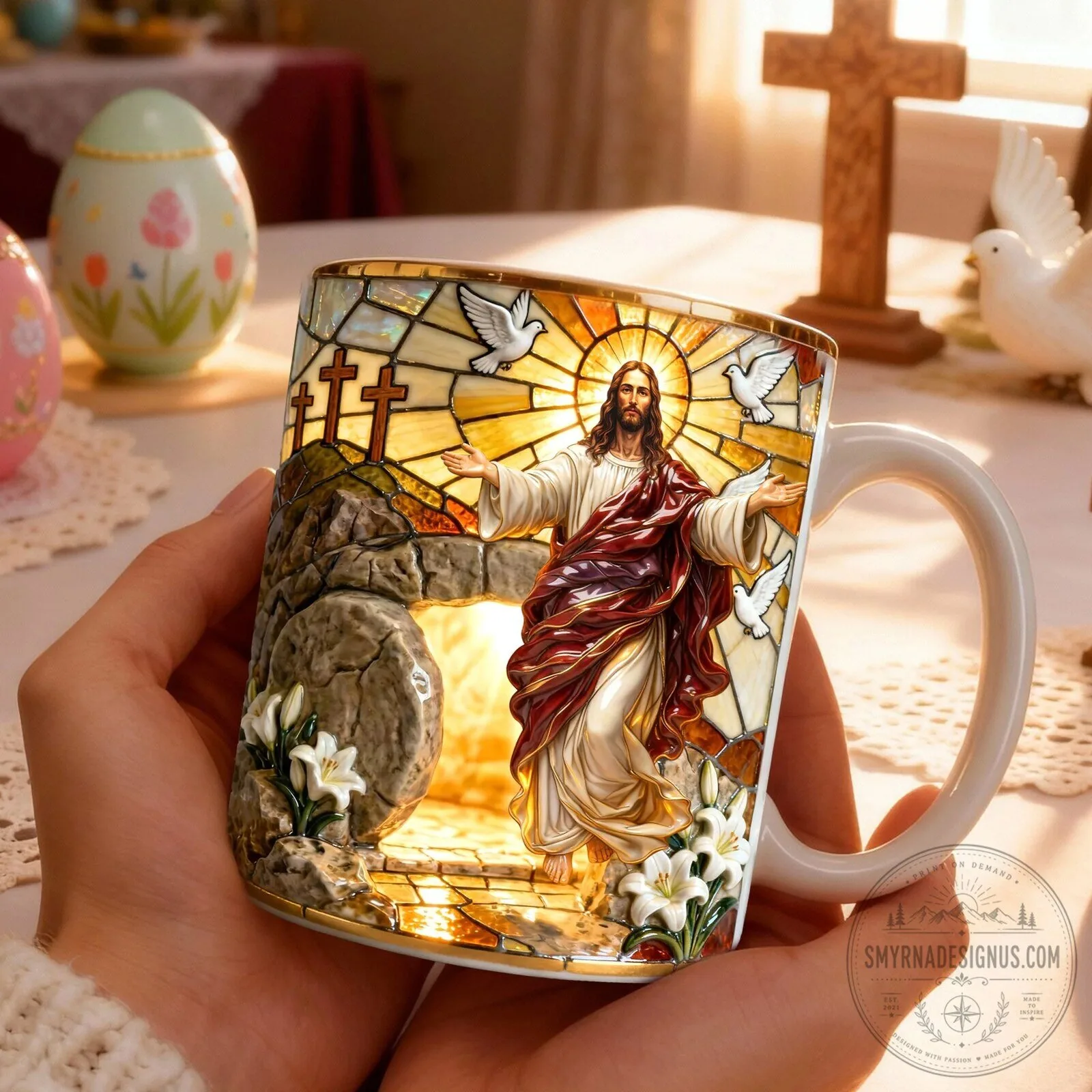 Jesus Christ Resurrection Stained Glass Easter Christian Coffee Mug
