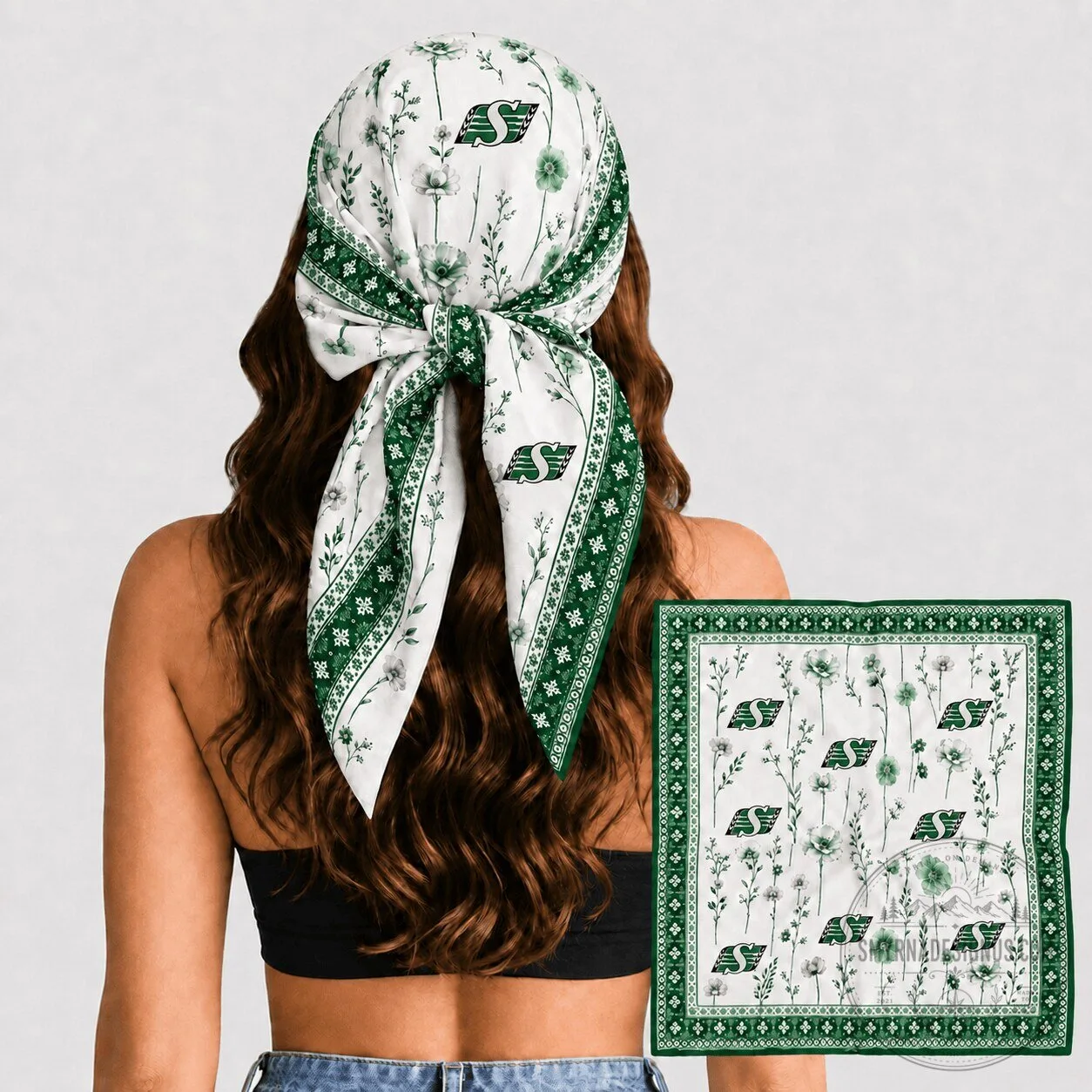 Saskatchewan Roughriders Football Team Floral Pattern Bandana Scarf