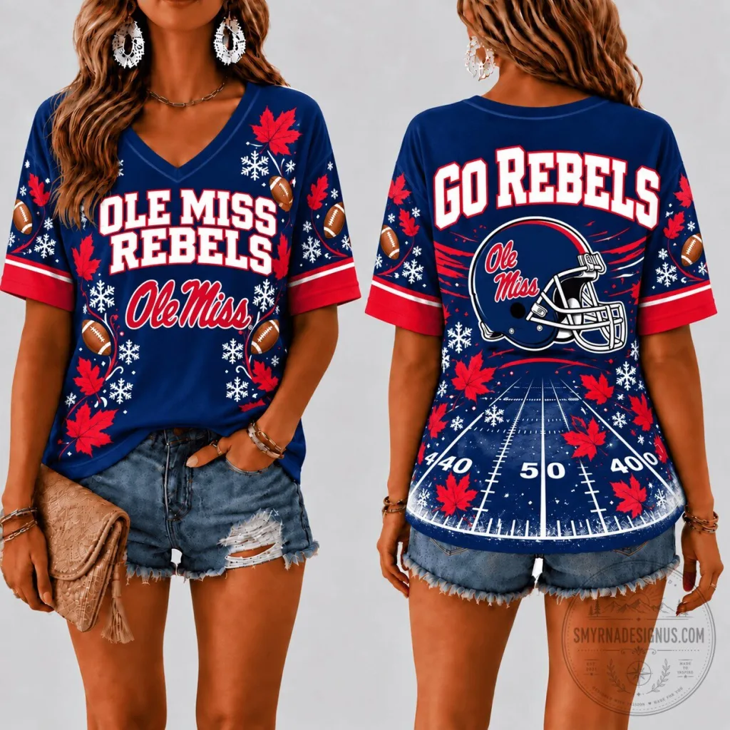 Ole Miss Rebels Football Season V-Neck Short Sleeve T-Shirt Ole Miss Rebels Football Season V-Neck Short Sleeve T-Shirt
