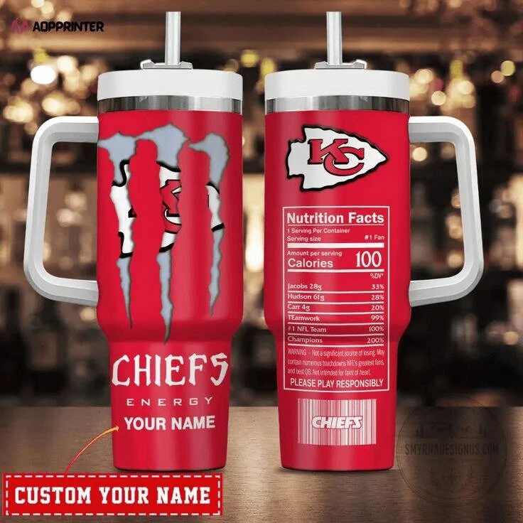 Kansas City Chiefs Monster Energy Nutrition Facts Custom Name Tumbler