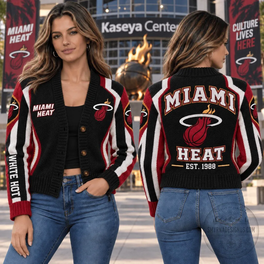 Miami Heat Basketball Team Fanwear Black and White Cardigan Jacket Miami Heat Basketball Team Fanwear Black and White Cardigan Jacket
