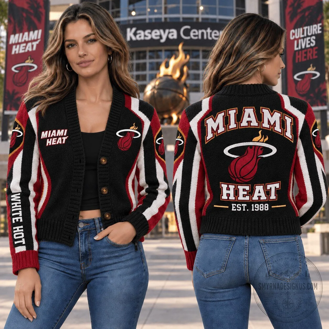 Miami Heat Basketball Team Fanwear Black and White Cardigan Jacket