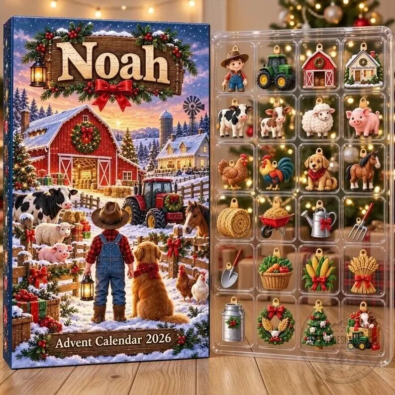 Personalized Farm Animals Christmas Advent Calendar 2026 with 24 Ornaments 11 Personalized Farm Animals Christmas Advent Calendar 2026 with 24 Ornaments