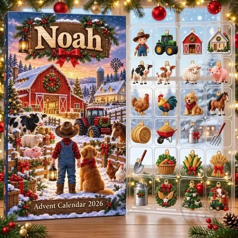 Personalized Farm Animals Christmas Advent Calendar 2026 with 24 Ornaments 12 Personalized Farm Animals Christmas Advent Calendar 2026 with 24 Ornaments