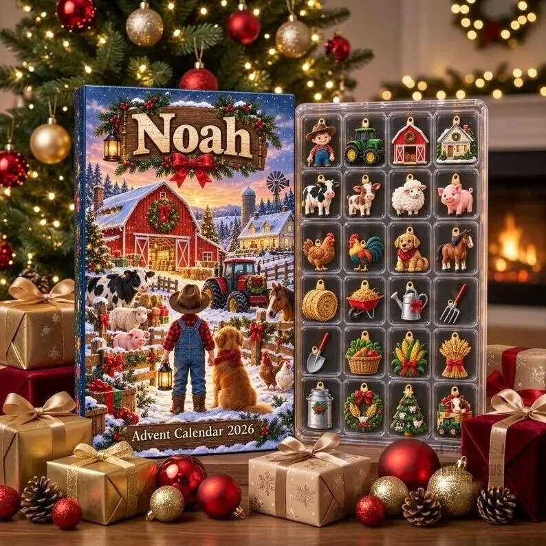Personalized Farm Animals Christmas Advent Calendar 2026 with 24 Ornaments 14 Personalized Farm Animals Christmas Advent Calendar 2026 with 24 Ornaments