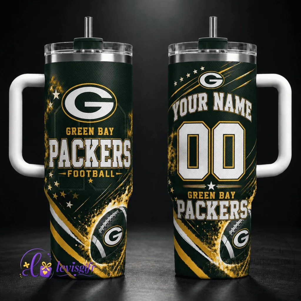 Green Bay Packers Football Team Personalized Stainless Steel Tumbler with Handle Green Bay Packers Football Team Personalized Stainless Steel Tumbler with Handle