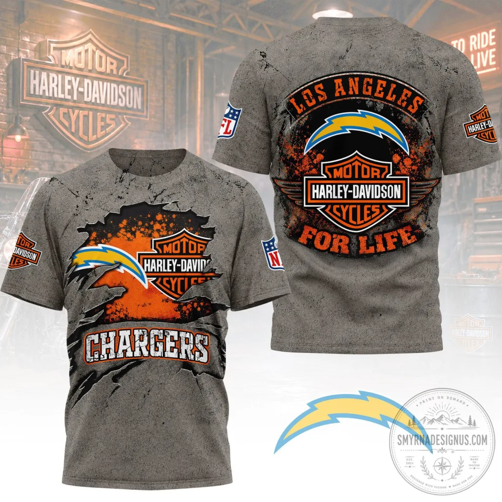 Los Angeles Chargers Harley Davidson For Life T-Shirt Los Angeles Chargers Harley Davidson For Life T-Shirt
