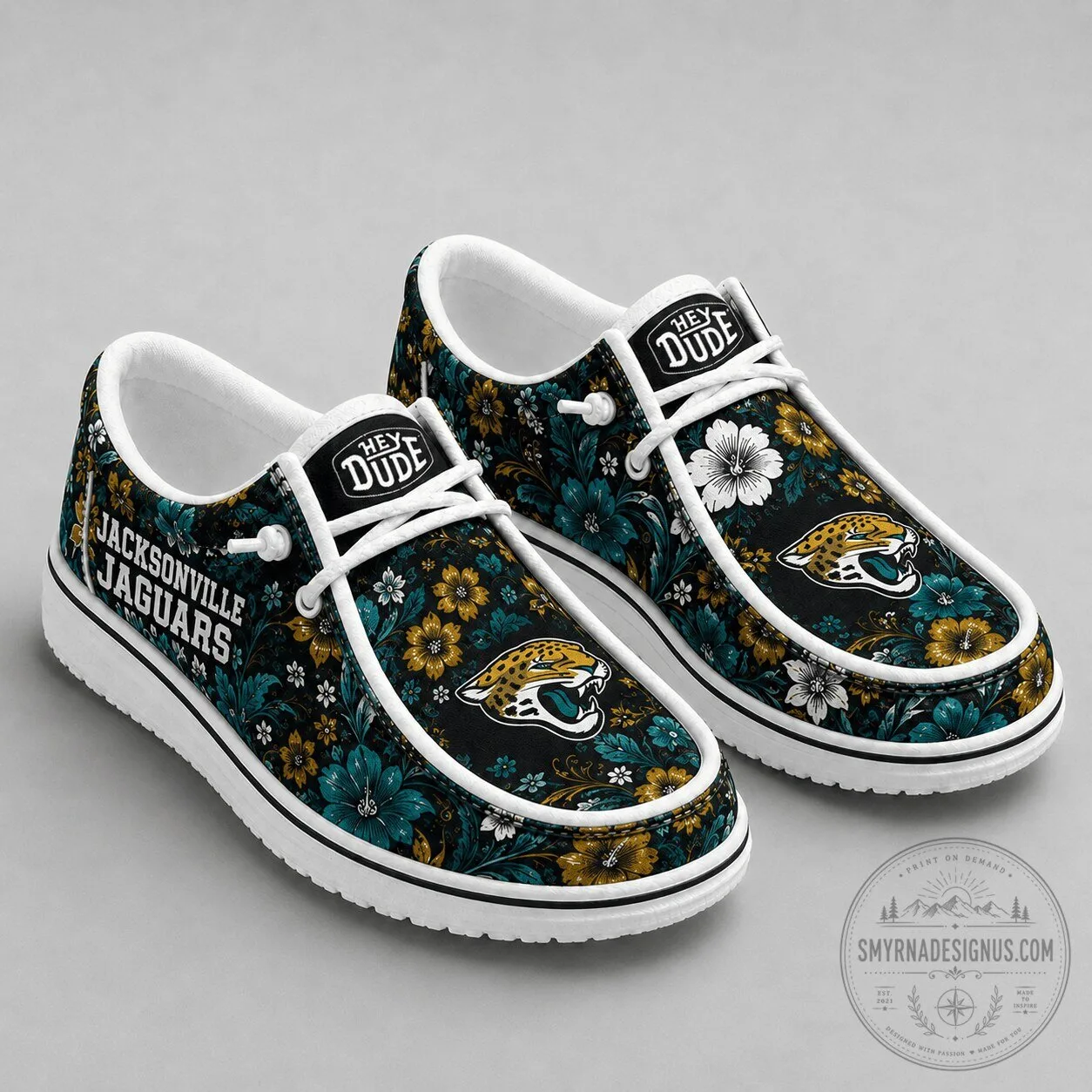 Jacksonville Jaguars Tropical Floral Hey Dude Style Shoes