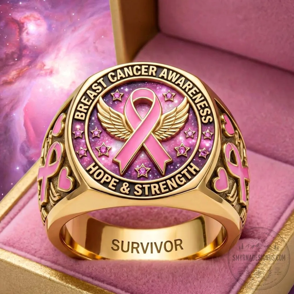 Breast Cancer Awareness Hope and Strength Survivor Gold Ring Breast Cancer Awareness Hope and Strength Survivor Gold Ring