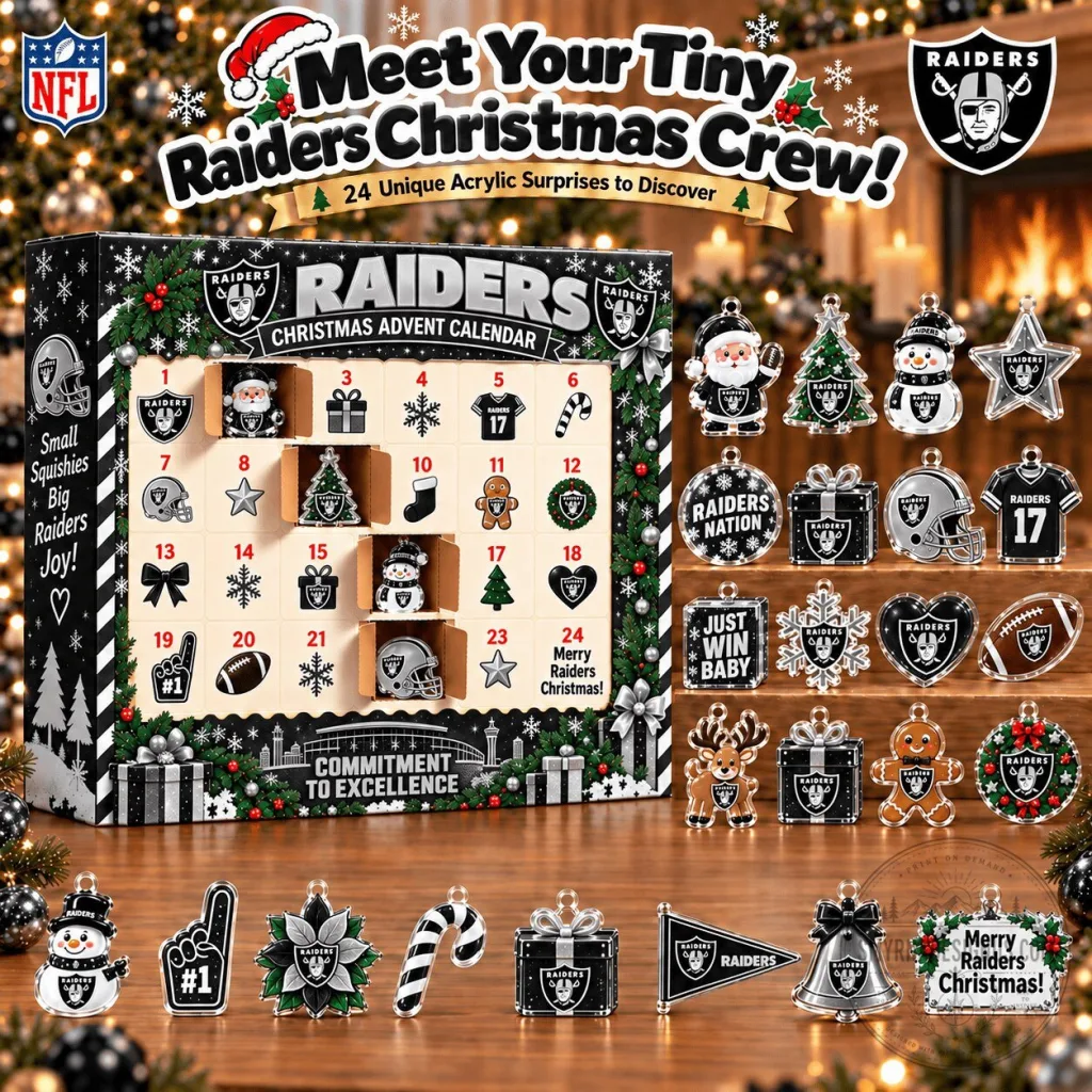 Las Vegas Raiders NFL Christmas Advent Calendar with 24 Acrylic Ornaments Las Vegas Raiders NFL Christmas Advent Calendar with 24 Acrylic Ornaments