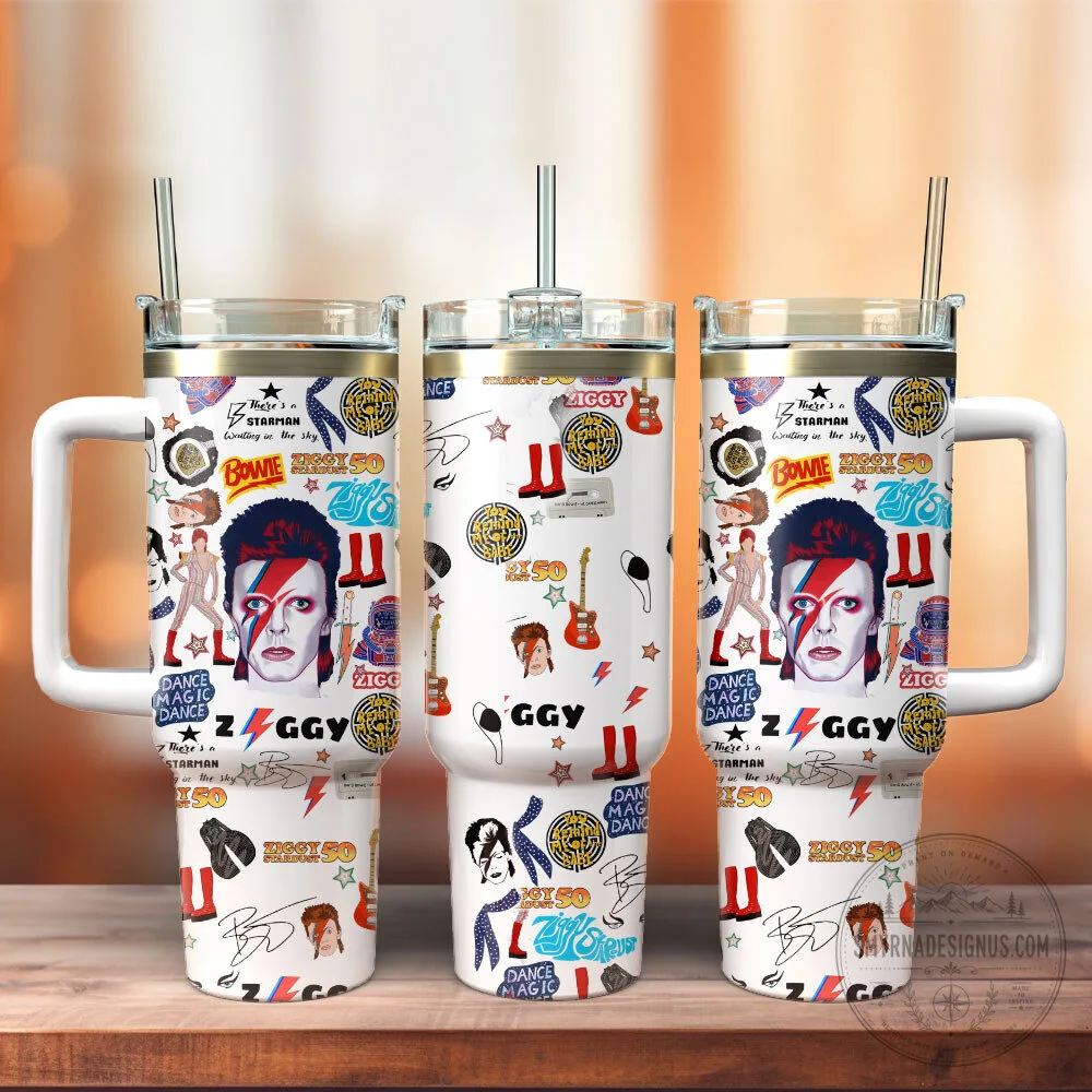 David Bowie Ziggy Stardust Aladdin Sane Tumbler with Handle and Straw 4 David Bowie Ziggy Stardust Aladdin Sane Tumbler with Handle and Straw