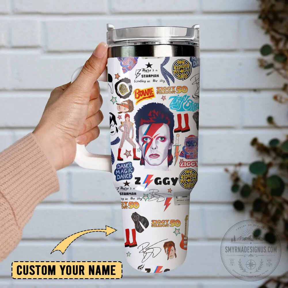 David Bowie Ziggy Stardust Aladdin Sane Tumbler with Handle and Straw 5 David Bowie Ziggy Stardust Aladdin Sane Tumbler with Handle and Straw