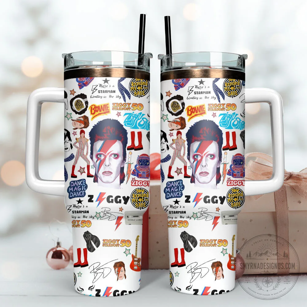 David Bowie Ziggy Stardust Aladdin Sane Tumbler with Handle and Straw 6 David Bowie Ziggy Stardust Aladdin Sane Tumbler with Handle and Straw