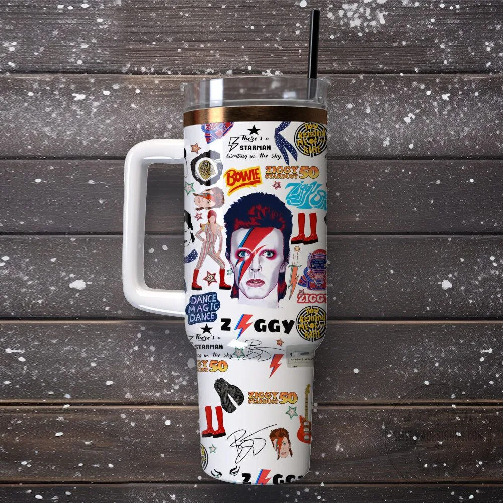 David Bowie Ziggy Stardust Aladdin Sane Tumbler with Handle and Straw 7 David Bowie Ziggy Stardust Aladdin Sane Tumbler with Handle and Straw