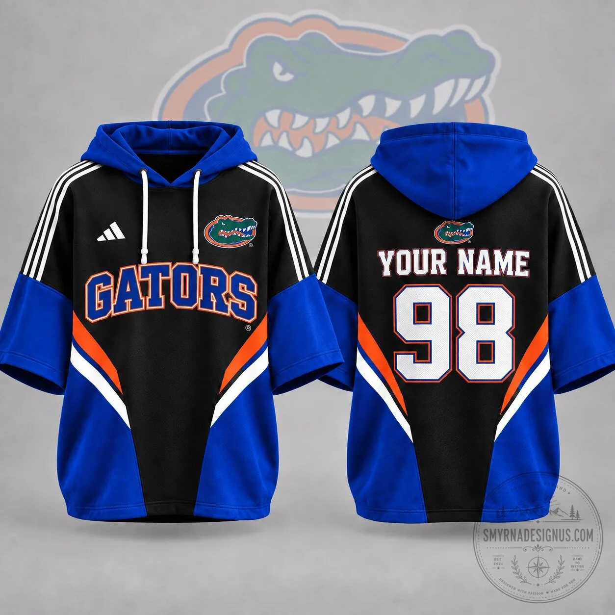 Florida Gators Personalized Short Sleeve Hoodie with Custom Name and Number