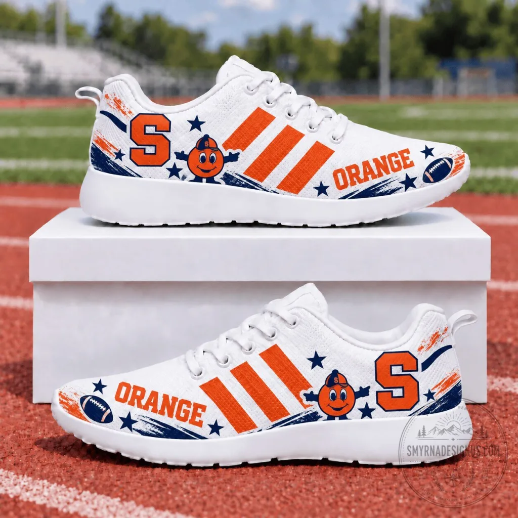Syracuse Orange Football Team Mascot Pattern White Running Shoes Syracuse Orange Football Team Mascot Pattern White Running Shoes
