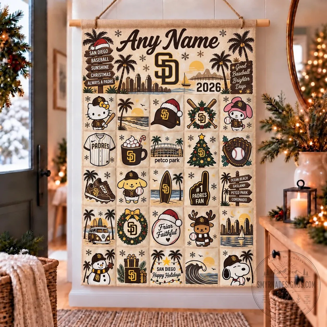 San Diego Padres Christmas Holiday Advent Calendar with Hello Kitty and Snoopy
