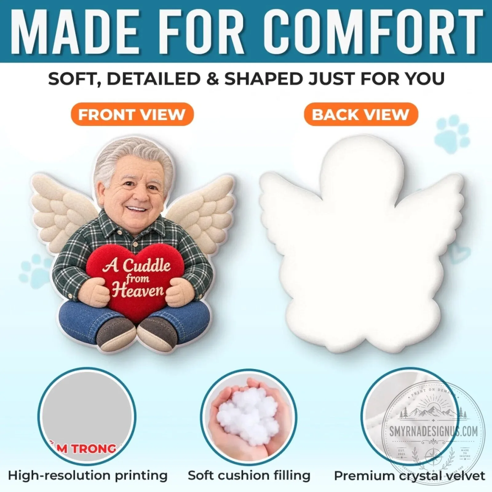 Personalized Memorial Photo Pillow with Angel Wings, A Cuddle from Heaven 9 Personalized Memorial Photo Pillow with Angel Wings, A Cuddle from Heaven