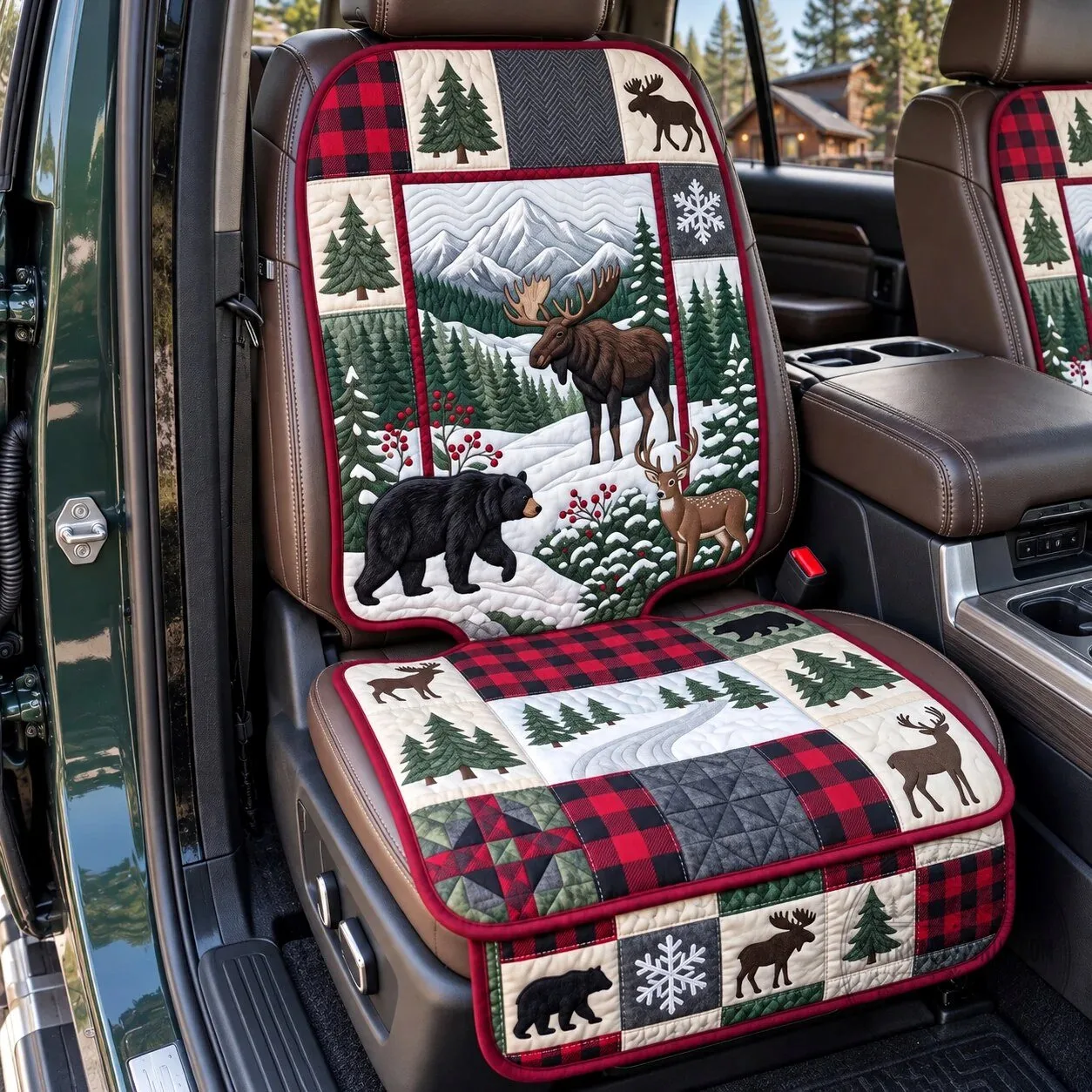 Rustic Forest Patchwork Wildlife Quilted Car Seat Cover Protector