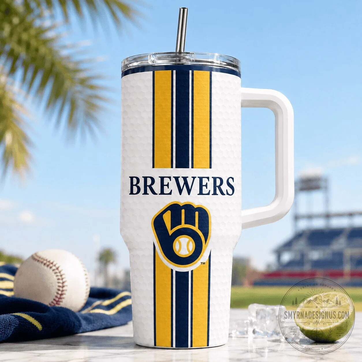 Milwaukee Brewers Baseball Team Logo Stainless Steel Insulated Tumbler with Handle
