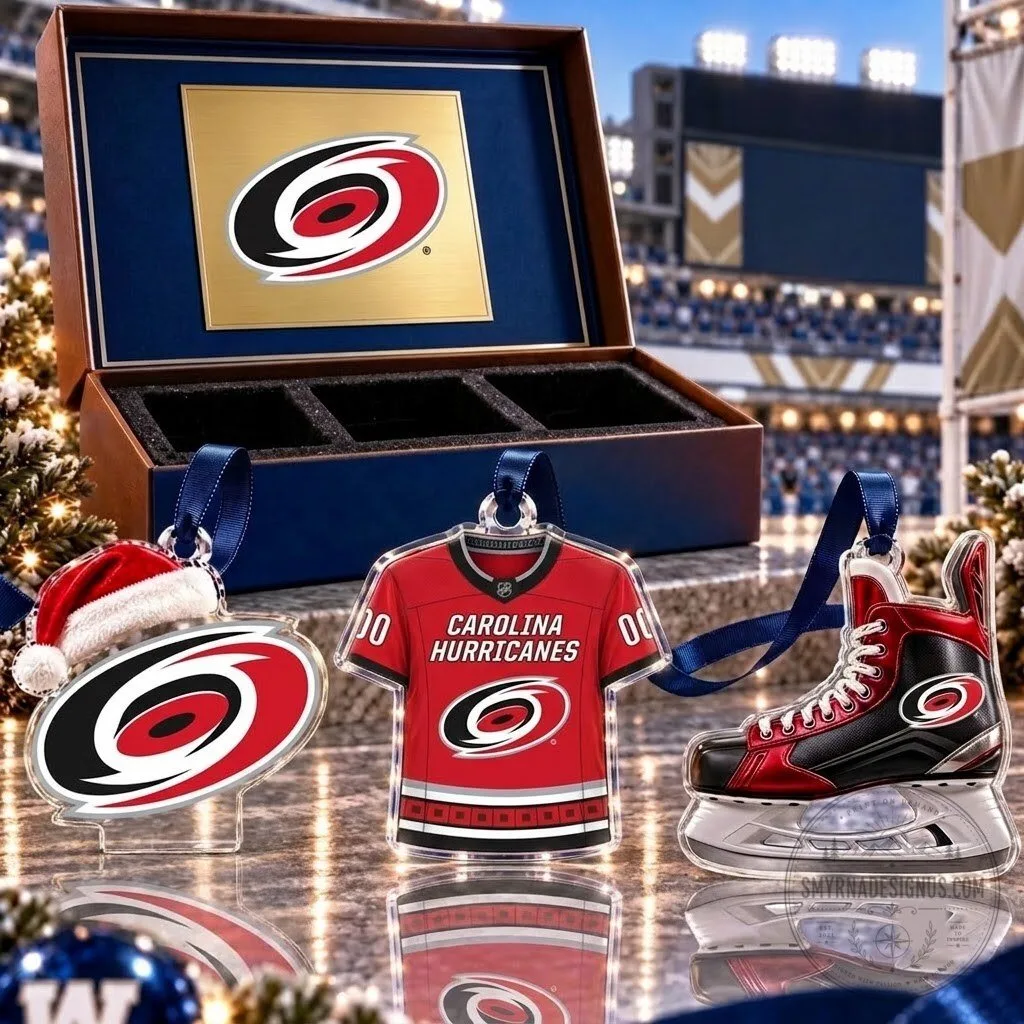 Carolina Hurricanes National Hockey League Team Set of Three Acrylic Ornaments