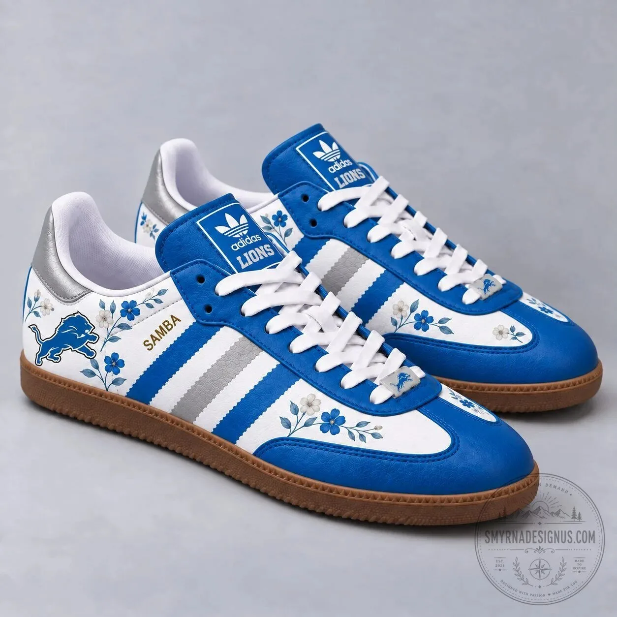 Detroit Lions NFL Floral Game Day Samba Shoes for Men and Women
