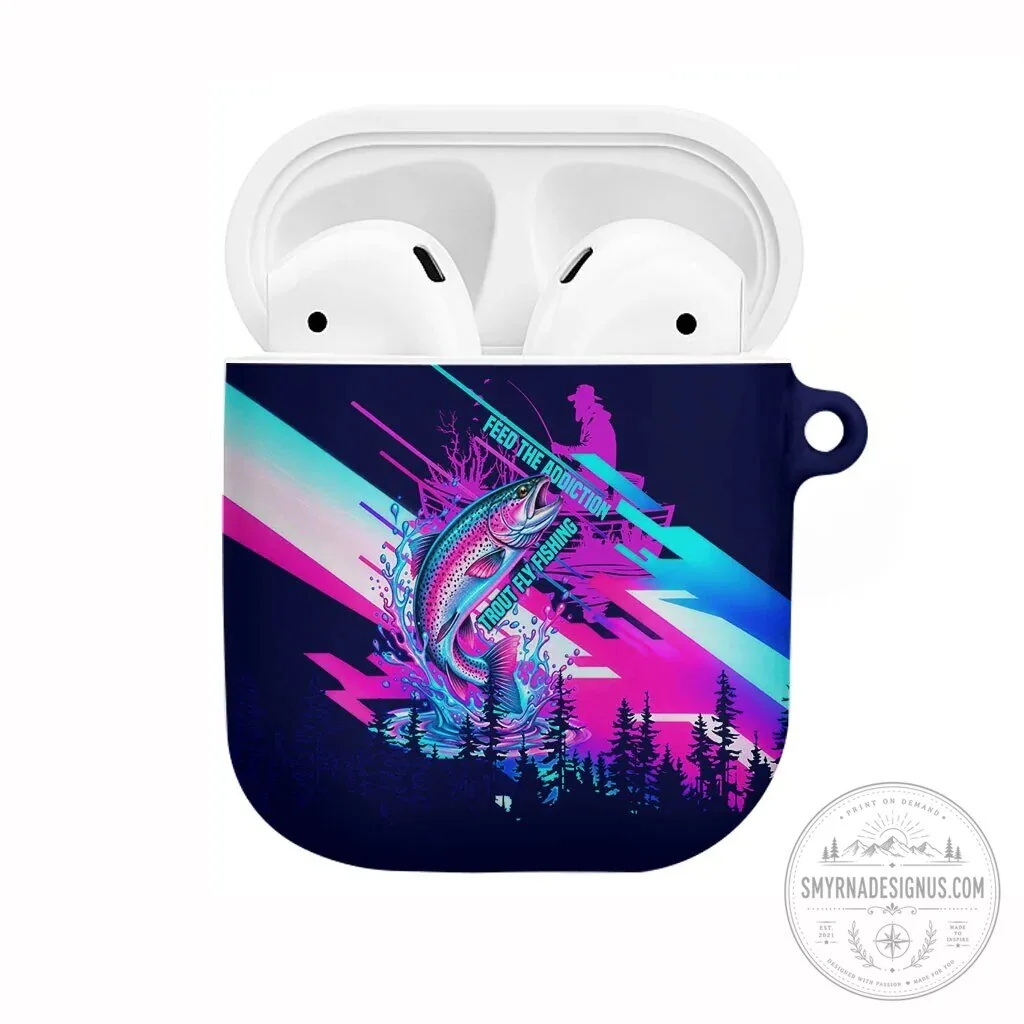 Trout Fly Fishing Born To Cast Cyberpunk Abstract Rainbow AirPods Case 6 Trout Fly Fishing Born To Cast Cyberpunk Abstract Rainbow AirPods Case