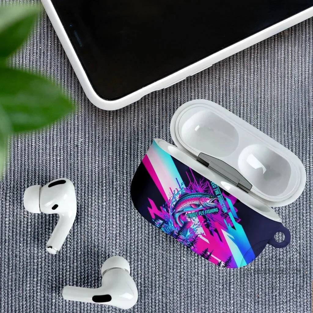 Trout Fly Fishing Born To Cast Cyberpunk Abstract Rainbow AirPods Case 9 Trout Fly Fishing Born To Cast Cyberpunk Abstract Rainbow AirPods Case