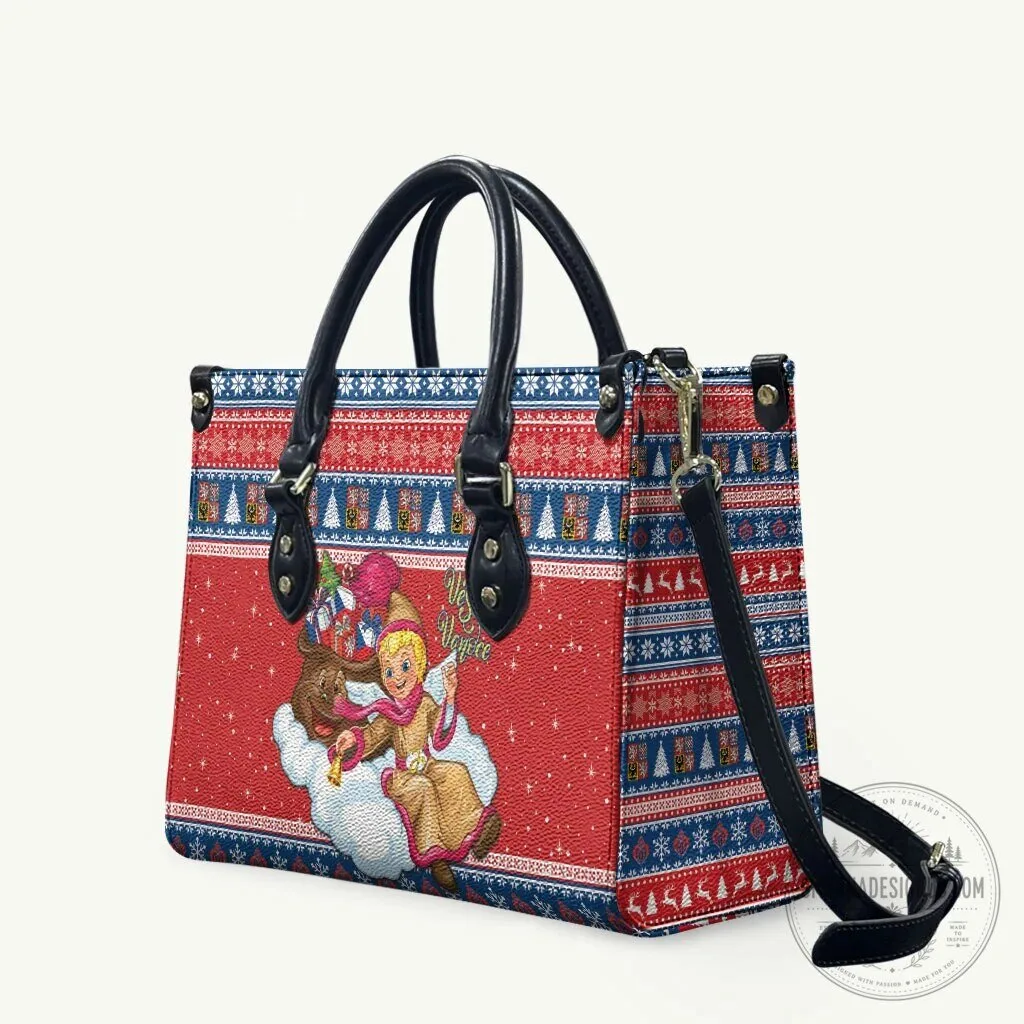 Czech Republic Christmas Jezisek Vesele Vanoce Ugly Sweater Pattern Leather Handbag