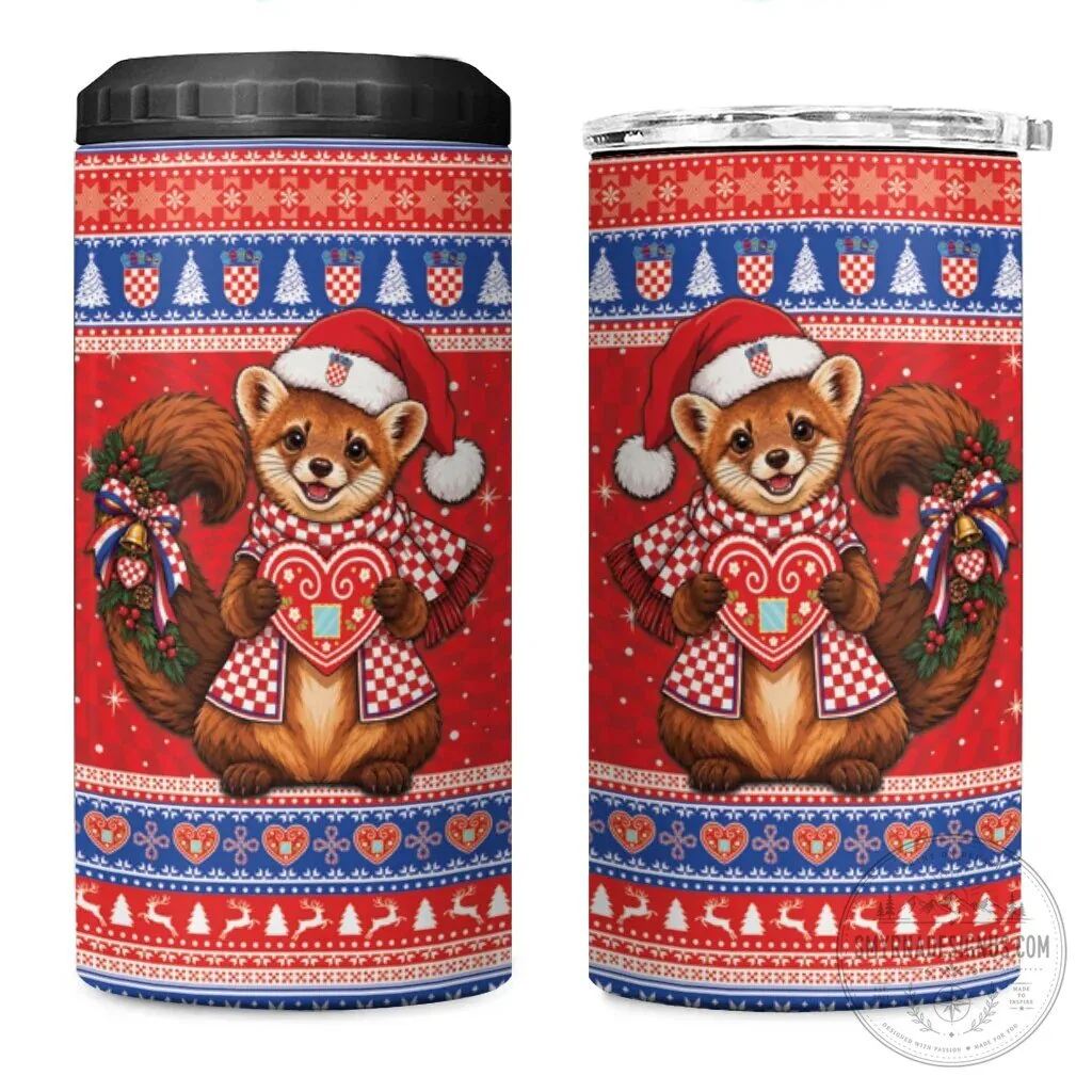 Cute Croatian Kuna Squirrel Christmas Ugly Sweater Pattern Can Cooler Tumbler