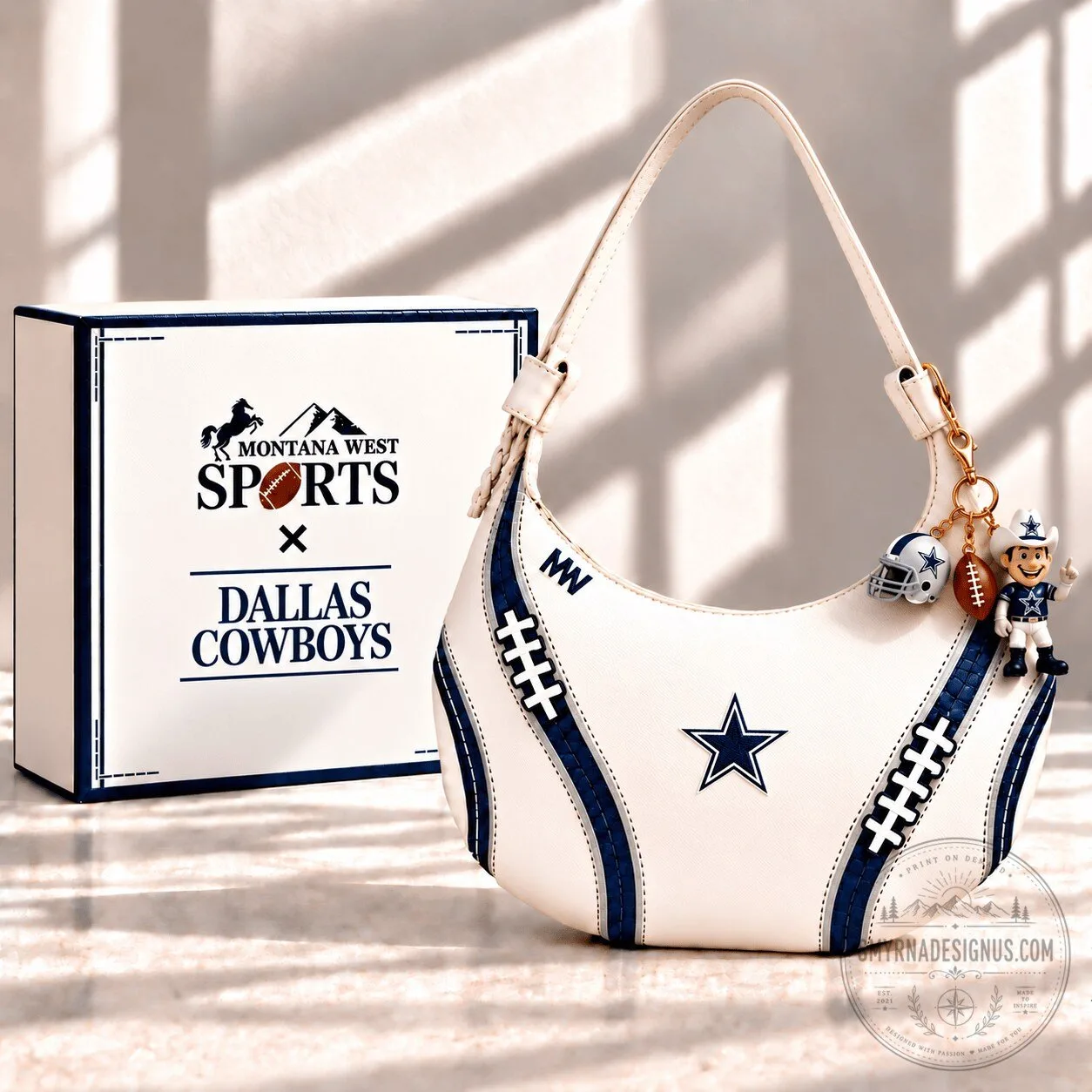 Dallas Cowboys Football Team Logo White Shoulder Bag with Charms