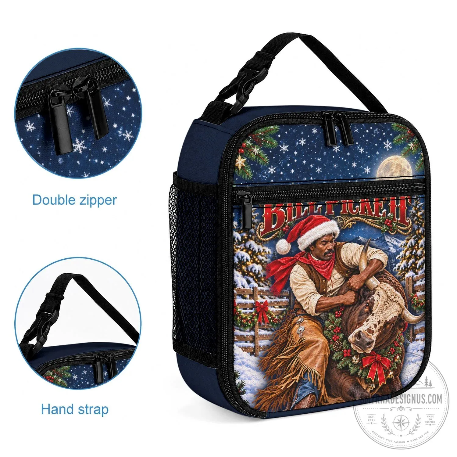 Bill Pickett Christmas Bull Rider Snowy Winter Rodeo Night Lunch Bag 4 Bill Pickett Christmas Bull Rider Snowy Winter Rodeo Night Lunch Bag